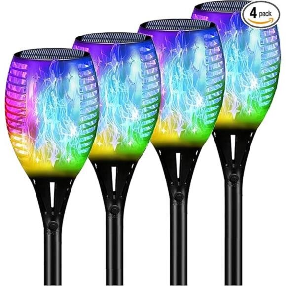 Multi Color Halloween RGB Christmas Outdoor Solar Torch Lights, Flickering Flame - Picture 7 of 7